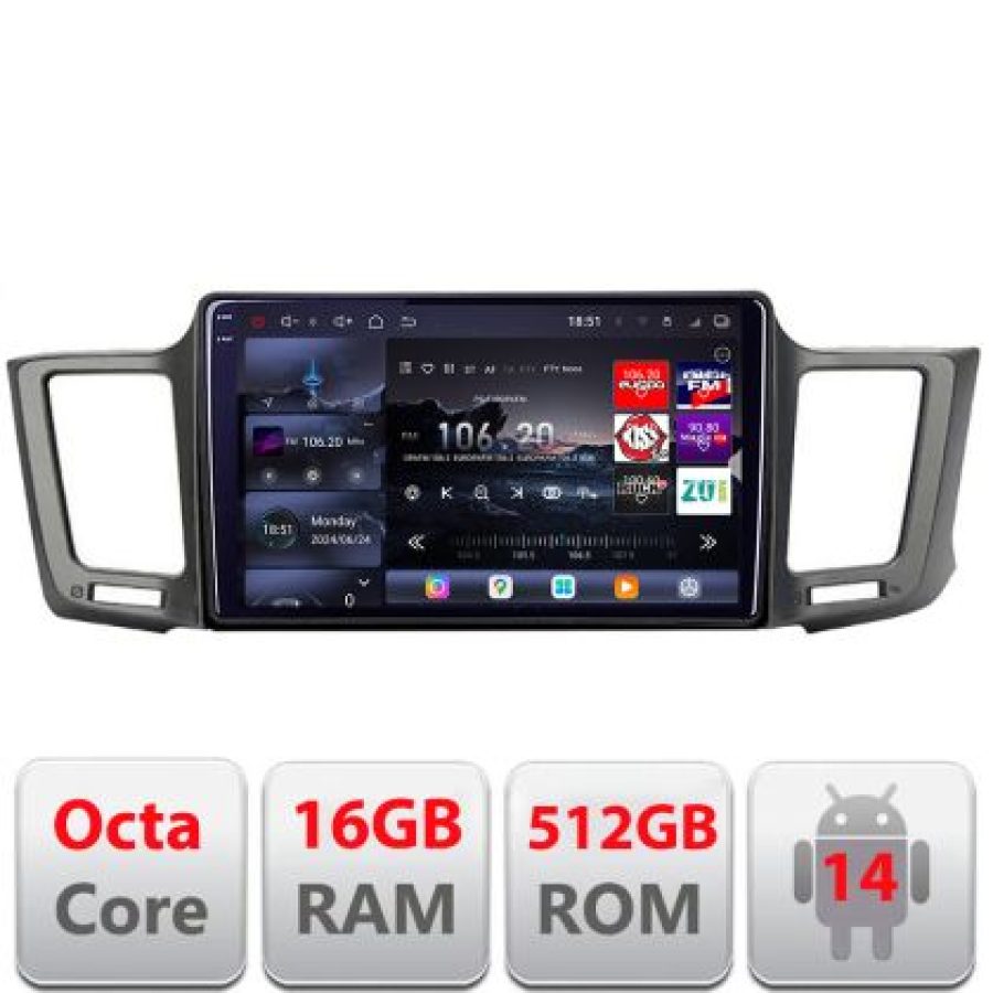 Navigatie Toyota RAV4 2013-2018 Lenovo Kit-247 8 core QLED 2K 16+512 360 Android Waze USB Navigatie Internet Youtube Radio
