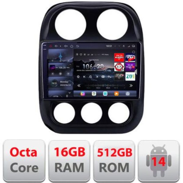 Navigatie Jeep Compass 2010-2016 Lenovo Kit-2500 8 core QLED 2K 16+512 360 Android Waze USB Navigatie Internet Youtube Radio