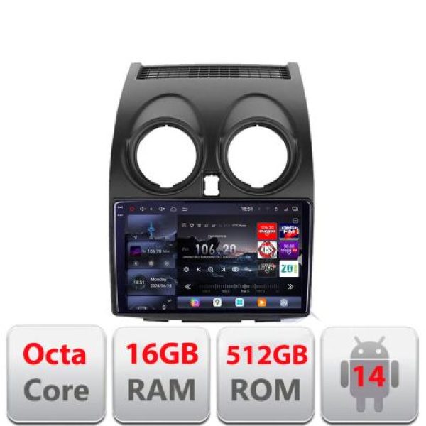 Navigatie Nissan Qashqai 2007-2013 Lenovo Kit-499 8 core QLED 2K 16+512 360 Android Waze USB Navigatie Internet Youtube Radio