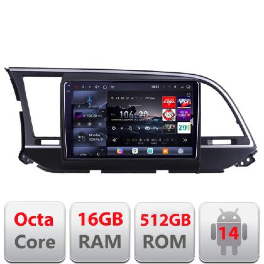 Navigatie Hyundai Elantra 2015-2018 Lenovo Kit-581 8 core QLED 2K 16+512 360 Android Waze USB Navigatie Internet Youtube Radio