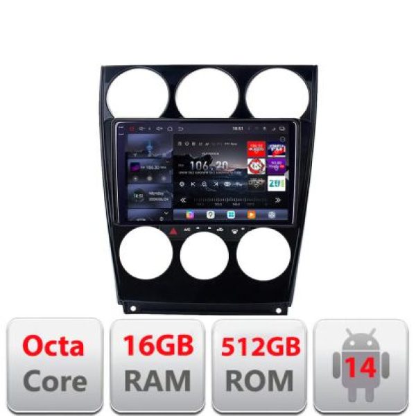 Navigatie Mazda 6 2004-2008 Lenovo Kit-944 8 core QLED 2K 16+512 360 Android Waze USB Navigatie Internet Youtube Radio