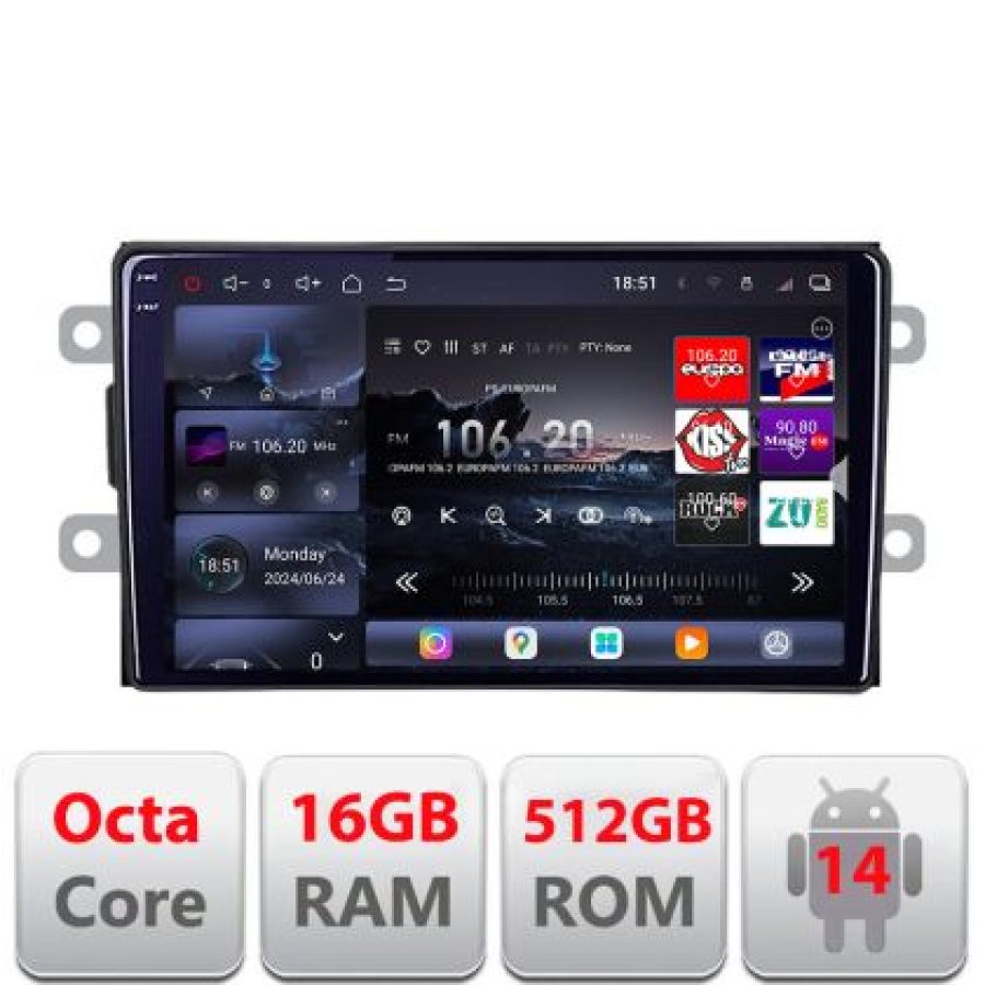 Navigatie Dacia dupa 2012 Lenovo Kit-Dacia 8 core QLED 2K 16+512 360 Android Waze USB Navigatie Internet Youtube Radio