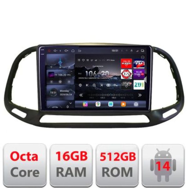 Navigatie Fiat Doblo 2015-2018 Lenovo Kit-DOBLO15 8 core QLED 2K 16+512 360 Android Waze USB Navigatie Internet Youtube Radio