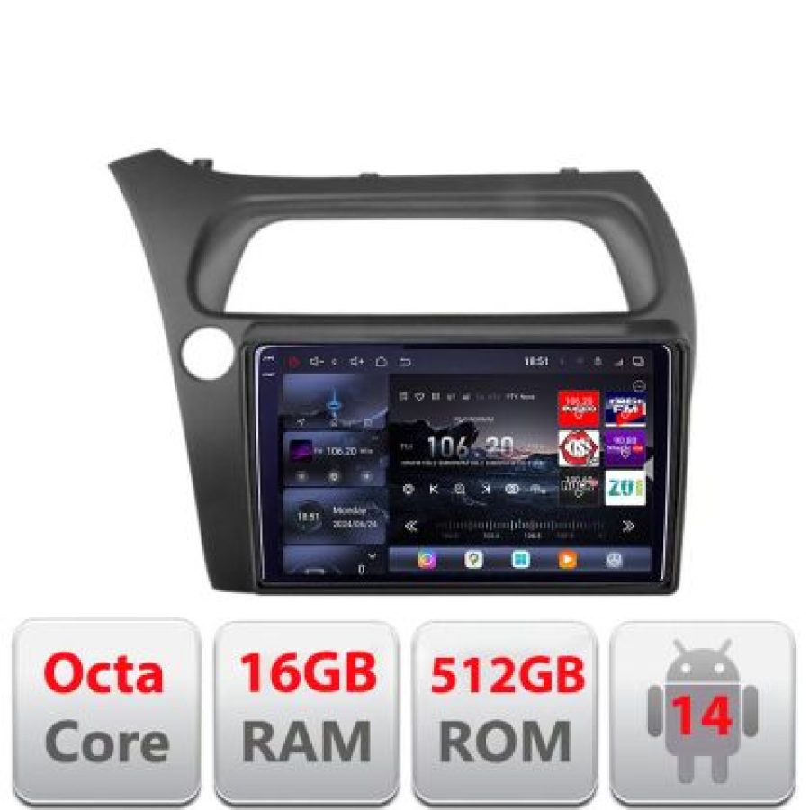 Navigatie Honda Civic Hatchback 2006-2012 Lenovo Kit-hatchback 8 core QLED 2K 16+512 360 Android Waze USB Navigatie Internet Youtube Radio