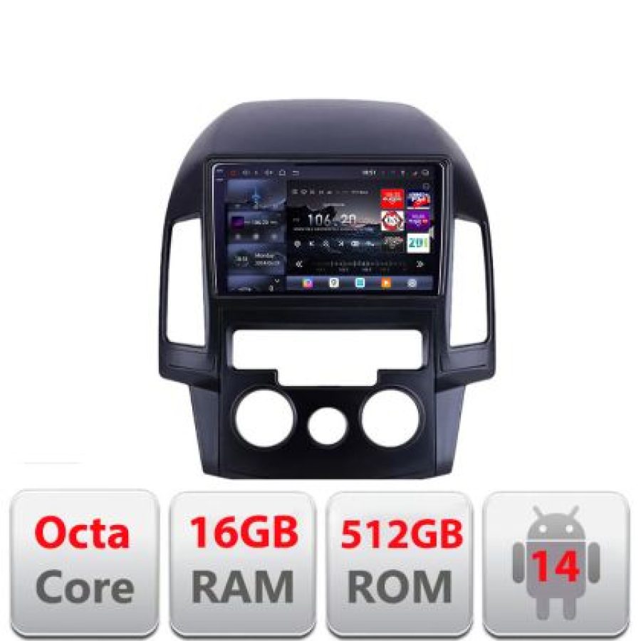 Navigatie Hyundai I30 2009-2012 clima manuala Lenovo Kit-I30AC 8 core QLED 2K 16+512 360 Android Waze USB Navigatie Internet Youtube Radio