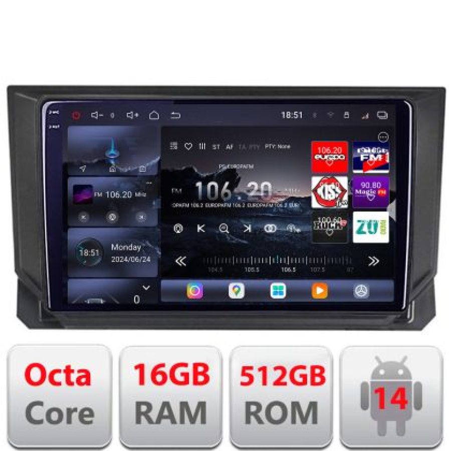Navigatie Seat Ibiza 2017- Lenovo Kit-IBZ 8 core QLED 2K 16+512 360 Android Waze USB Navigatie Internet Youtube Radio