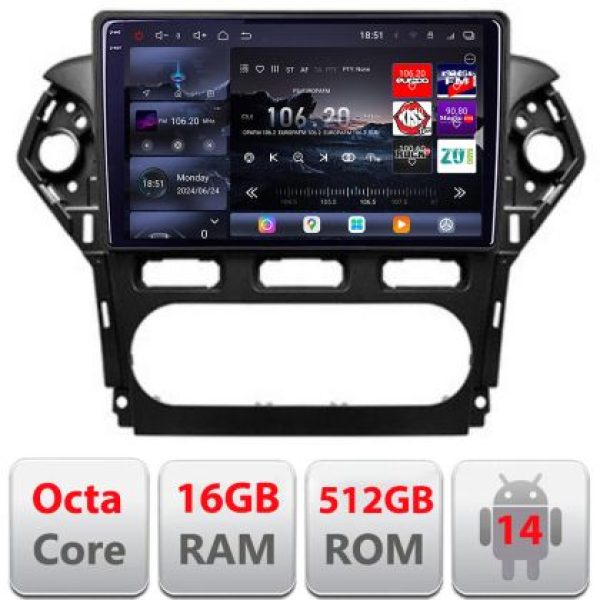 Navigatie Ford Mondeo 2010-2014 Lenovo Kit-MONDEO-CLIMA 8 core QLED 2K 16+512 360 Android Waze USB Navigatie Internet Youtube Radio