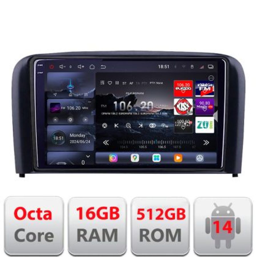 Navigatie Volvo S80 2004-2006 Lenovo Kit-S80 8 core QLED 2K 16+512 360 Android Waze USB Navigatie Internet Youtube Radio