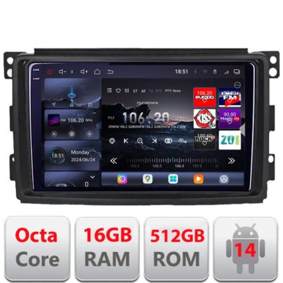 Navigatie Smart 2005-2010 Lenovo Kit-SMART05 8 core QLED 2K 16+512 360 Android Waze USB Navigatie Internet Youtube Radio