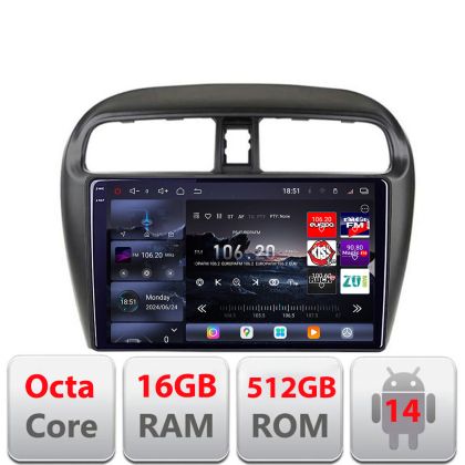 Navigatie Mitsubishi Space Star Mirage Attrage 2012- 8 core QLED 2K 16+512 360 Android Waze USB Navigatie Internet Youtube Radio Lenovo