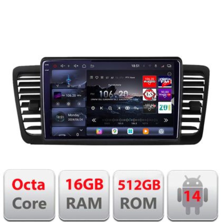 Navigatie Subaru Outback Legacy 2004-2009 Lenovo Kit-SU02 8 core QLED 2K 16+512 360 Android Waze USB Navigatie Internet Youtube Radio