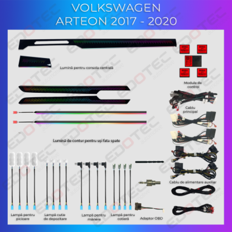Lumini ambientale VW Arteon 2019-2020 set complet control telefon sau sistem original - imagine 4