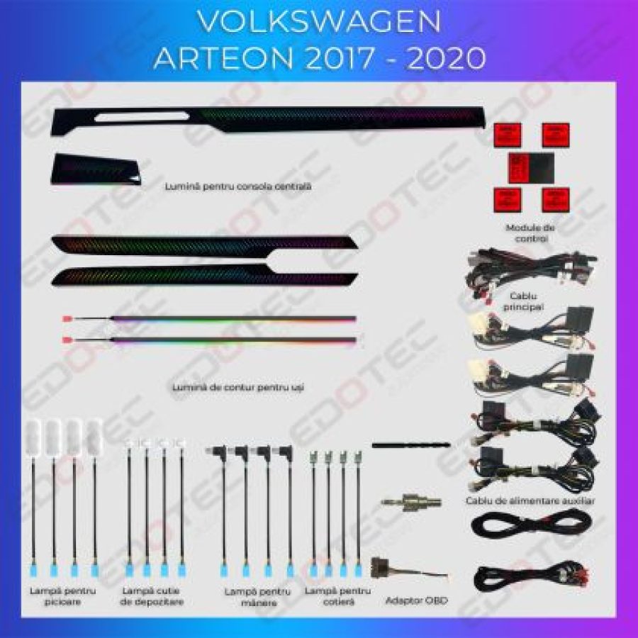 Lumini ambientale VW Arteon 2019-2020 set complet control telefon sau sistem original - imagine 5