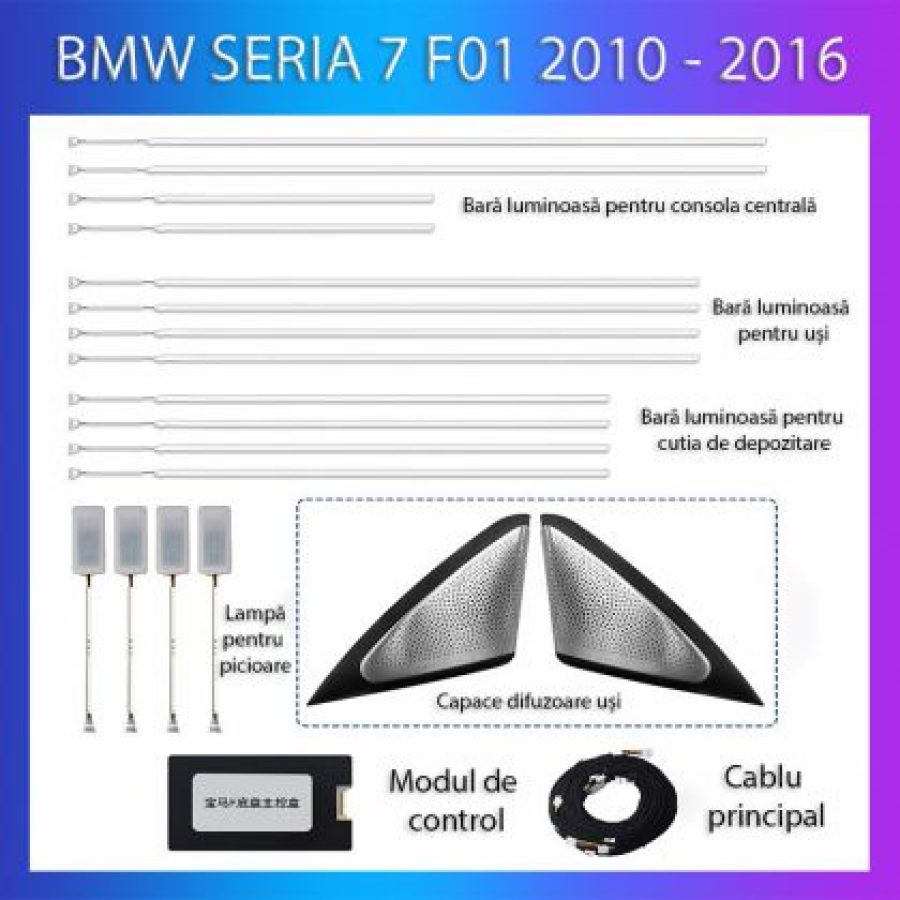 Lumini Ambientale BMW Seria 7 2010-2016 dedicat set complet control telefon sau sistem original - imagine 4