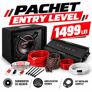 Pachet Car Audio Entry Level – Subwoofer 8” + Amplificator CRUNCH + Kit Instalare